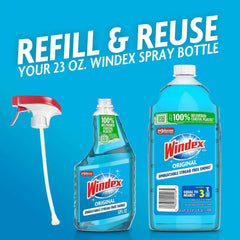 Windex Refill Glass and Window Cleaner Bottle, Bottle Made from 100% Recycled Plastic, Surface Cleaning Spray, Original Blue Scent, 2L (67.6 Fl Oz) (Pack of 2)