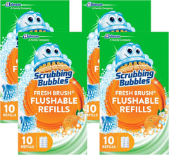 Scrubbing Bubbles Flushable Toilet Wand Refills, Fresh Brush Toilet Cleaner Refill Pads, Cleans Limescale & Fights Odors, Citrus Scent, 10 Count, Pack of 4