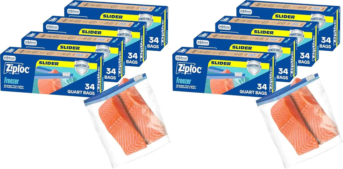 Ziploc Quart Food Storage Freezer Slider Bags, Power Shield Technology for More Durability, 34 Count (Pack of 8)