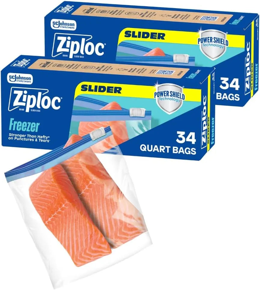 Ziploc Food Storage Quart Freezer Slider Bags, Durable, 34 Count (Pack of 2)