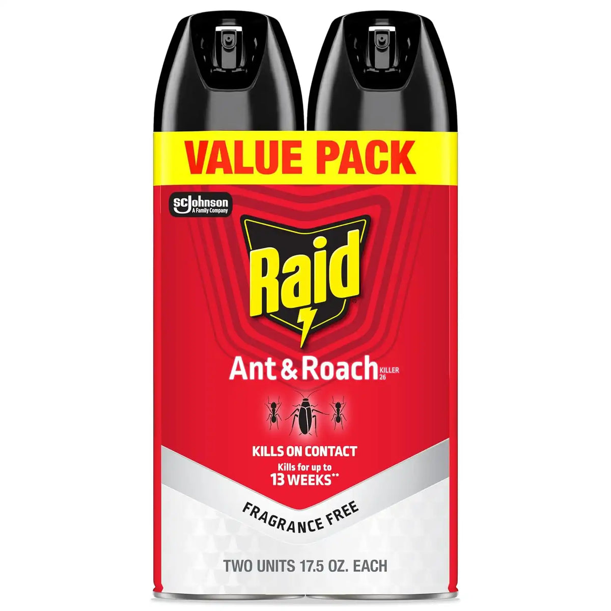 Raid Ant & Roach Killer 26, Fragrance Free Bug Killer for Home Use, Kills Bugs on Contact, 17.5 Oz, 2 Count