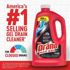 Drano Max Gel Drain Clog Remover & Cleaner, Fast-Acting to Unclog Standing Water & Remove Hair, Grease & Food Blockages, Safe for all Pipes & Septic, Kitchen Sinks, Bathroom Showers, 80 Oz, 2 Pack
