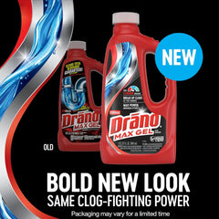 Drano Max Gel Drain Clog Remover & Cleaner, Fast-Acting to Unclog Standing Water & Remove Hair, Grease & Food Blockages, Safe for all Pipes & Septic, Kitchen Sinks, Bathroom Showers & Tubs, 32 Oz