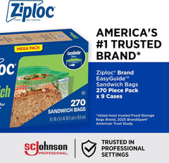 Ziploc Sandwich and Snack Bags, Easy Open and Close, Plastic Food Storage Bags, 270 Bags Total (Packaging May Vary), Pack of 9