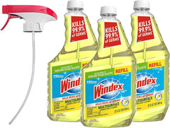 Windex Refill Multipurpose Disinfectant Cleaner Spray with Reusable Trigger, Bottle Made from 100% Recovered Coastal Plastic, Surface Cleaning Spray, Citrus Fresh Scent, 32 Fl Oz (Pack of 3)