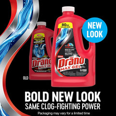 Drano Max Gel Drain Clog Remover & Cleaner, Fast-Acting to Unclog Standing Water & Remove Hair, Grease & Food Blockages, Safe for all Pipes & Septic, Kitchen Sinks, Bathroom Showers & Tubs, 80 Oz