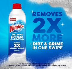 Windex Fast Shine Foam Glass Cleaner, No-Drip Windows, Doors, Mirrors & Countertops Aerosol Cleaning Spray, Streak-Free Shine, Removes Fingerprints, Dust, Dirt, Grime & More 19 oz (Pack of 1)