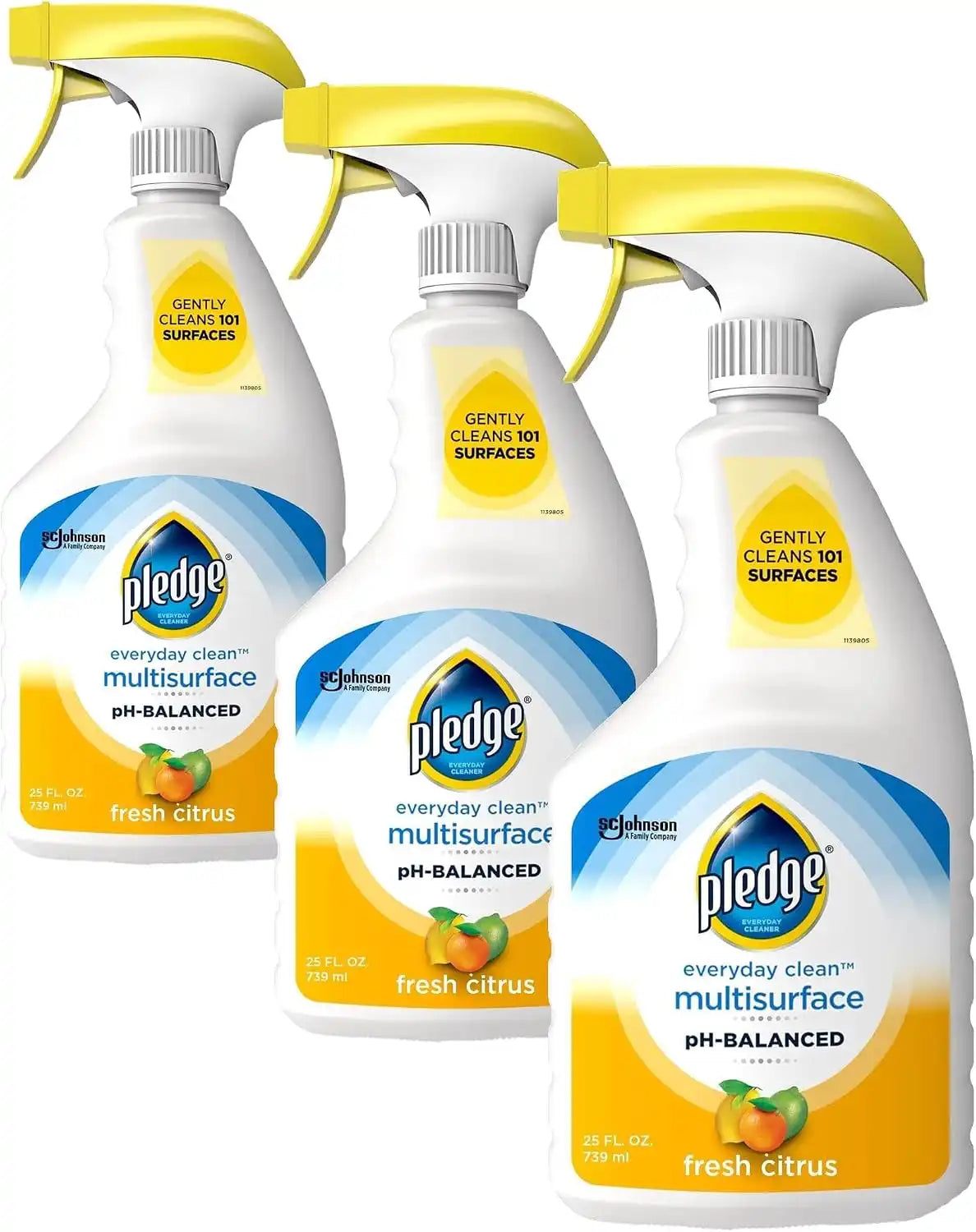 Pledge pH-Balanced Multisurface Cleaner Spray for Everyday Care, Fresh Citrus Scent, 25oz (Pack of 3)