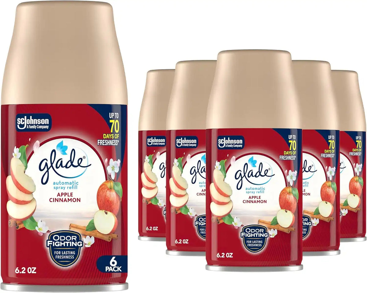 Glade Automatic Spray Refill, Apple Cinnamon, Scented Air Freshener for Home and Bathroom, 6.2 Oz, 6 Count