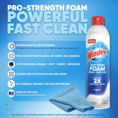 Windex Fast Shine Foam Glass Cleaner, No-Drip Windows, Doors, Mirrors & Countertops Aerosol Cleaning Spray, Streak-Free Shine, Removes Fingerprints, Dust, Dirt, Grime & More 19 oz (Pack of 6)