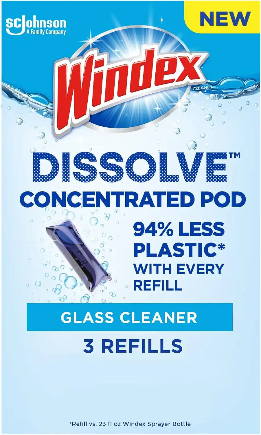 Windex Dissolve Concentrated Pods, Glass Cleaner, 3 Count Concentrated Dissolvable Refill Pods (Pack of 1)