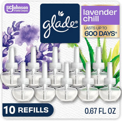 Glade PlugIns Refills Air Freshener, Tranquil Lavender & Aloe, Scented and Essential Oils for Home and Bathroom, 0.67 Fl Oz, 10 Count