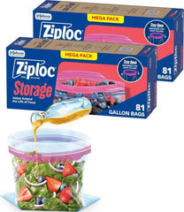 Ziploc Gallon Food Storage Bags, Stand-Up Bottom, Easy to Fill, 162 Count