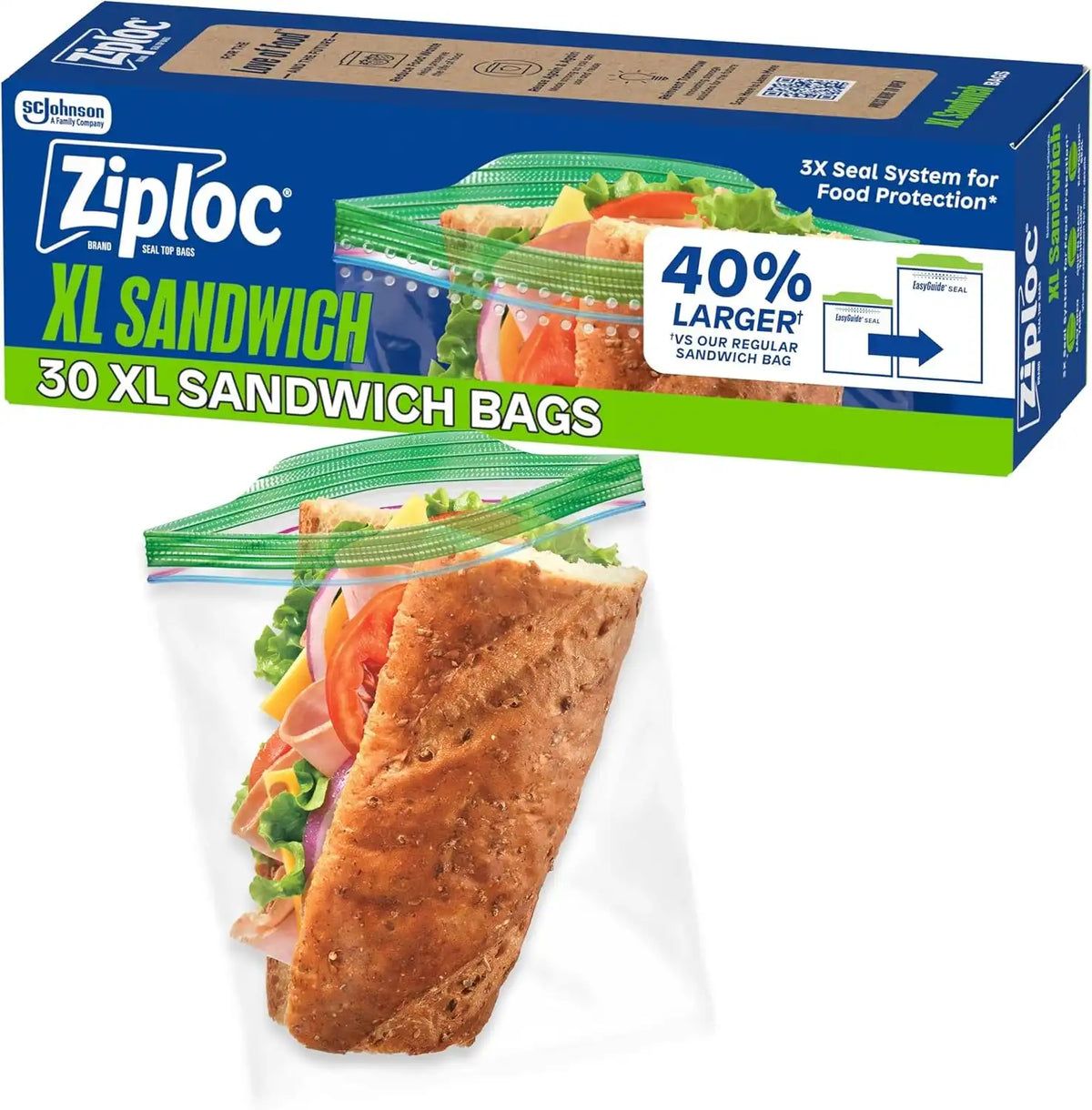 Ziploc Sandwich XL Bags, 30 Count (Pack of 12)