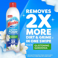Windex Fast Shine Foam Glass Cleaner, No-Drip Windows, Doors, Mirrors, Countertops Aerosol Cleaning Spray, Streak-Free Shine, Removes Fingerprints, Dust, Dirt, Gardenia Scent, 19 oz (Pack of 6)