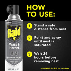 Raid Wasp & Hornet Killer Spray, Kills the Entire Nest, for Paper Wasps, Yellow Jackets, Mud Daubers and More, 14 oz (Pack of 4)
