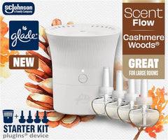 Glade Scent Flow PlugIns Air Freshener, Cashmere Woods, 1 Device + 4 Refills, 2.61 fl oz