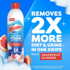 Windex Fast Shine Foam Glass Cleaner Supplies, No-Drip Window & Mirror Aerosol Spray, Streak-Free, Removes Fingerprints, Dust, Dirt & Smoke Film, Grapefruit Scent, 19 oz