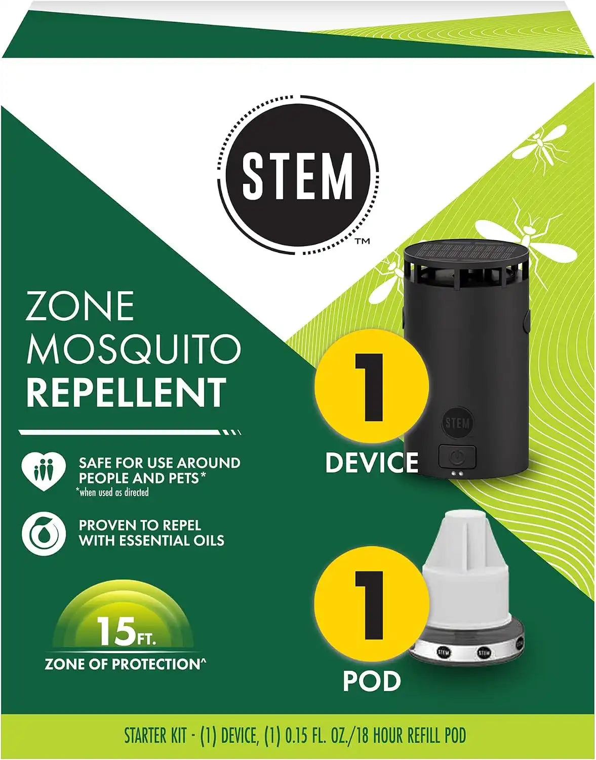 STEM Zone Mosquito Repellent Device, Easy-to-Use Outdoor Insect Protection with Proven Essential Oils, People and Pet Safe, Solar and USB-C Charger, Waterproof - 1.12 pounds