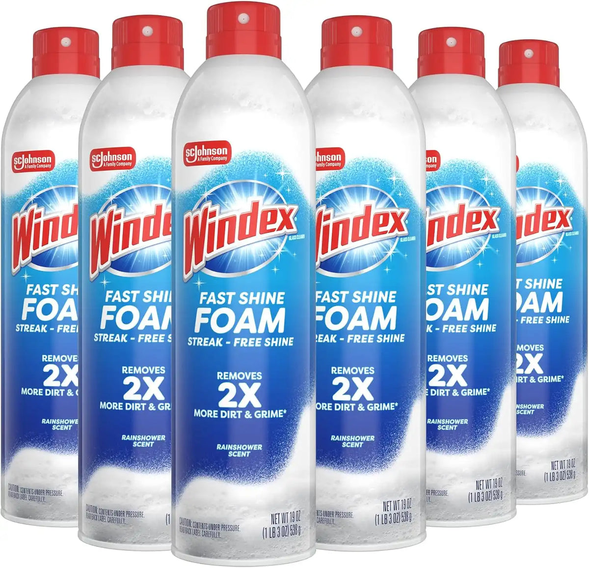 Windex Fast Shine Foam Glass Cleaner, No-Drip Windows, Doors, Mirrors & Countertops Aerosol Cleaning Spray, Streak-Free Shine, Removes Fingerprints, Dust, Dirt, Grime & More 19 oz (Pack of 6)