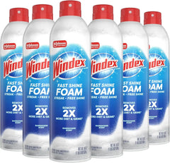 Windex Fast Shine Foam Glass Cleaner, No-Drip Windows, Doors, Mirrors & Countertops Aerosol Cleaning Spray, Streak-Free Shine, Removes Fingerprints, Dust, Dirt, Grime & More 19 oz (Pack of 6)