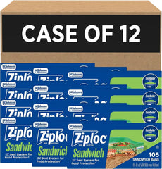 Ziploc Sandwich and Snack Bags, Easy Open and Close, Plastic Food Storage Bags, 105 Bags Total (Packaging May Vary), Pack of 12