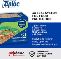 Ziploc Sandwich and Snack Bags, Easy Open and Close, Plastic Food Storage Bags, 105 Bags Total (Packaging May Vary), Pack of 12