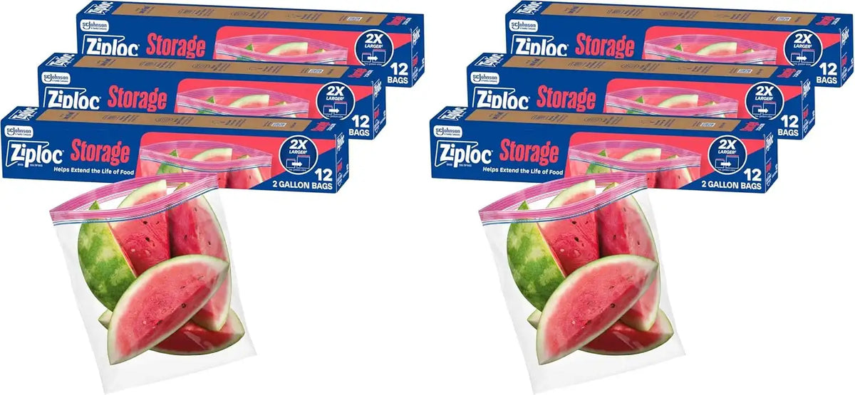 Ziploc 2 Gallon Food Storage Bags, Grip 'n Seal Technology for Easier Grip, Open, and Close, 12 Count (Pack of 6)