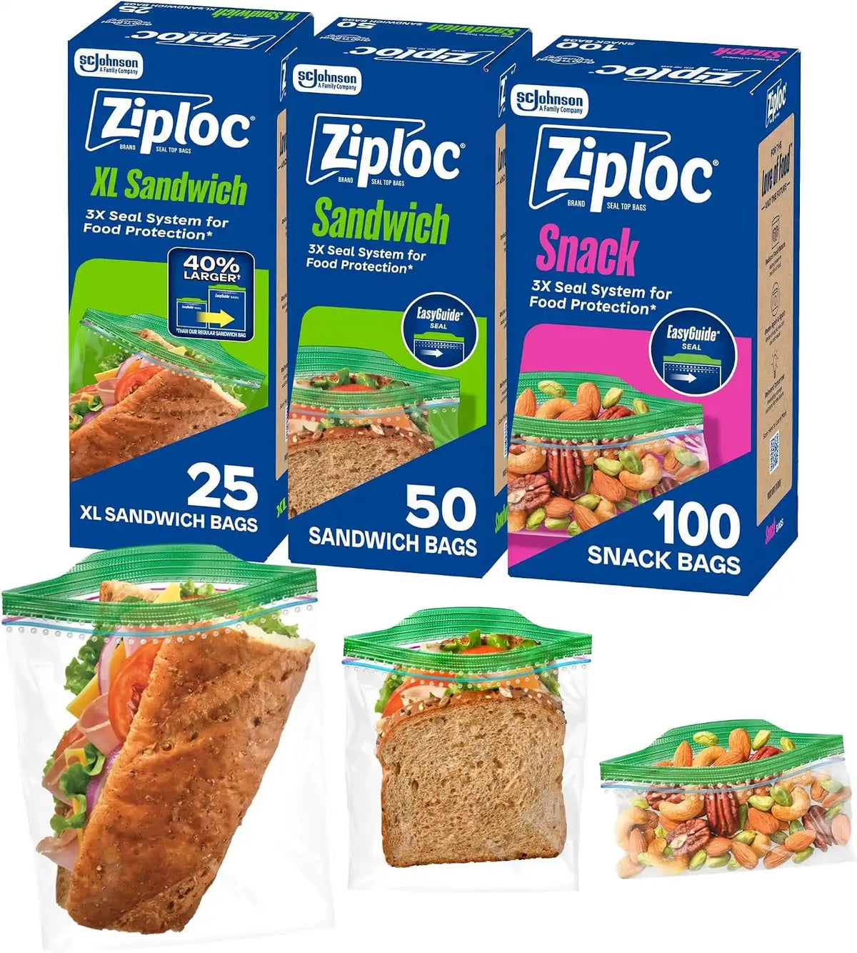 Ziploc 175 Count Sandwich and Snack Bags, Easy Open and Close, Plastic Food Storage Bags