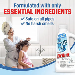 Drano Balance Drain Clog Remover and Cleaner, Non-Corrosive Formula, Safe on All Pipes and Septic Tanks, Formulated Using Only Essential Ingredients, 32 Fl Oz