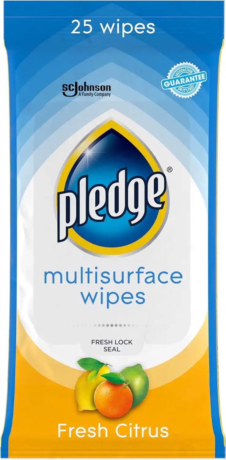 Pledge Multisurface Cleaning Wipes, pH Balanced, Fresh Citrus, 25 Count,White