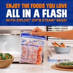 Ziploc Zip 'n Steam Food Storage Cartons for Meal Prep, Healthy Meals in Minutes, Microwave Safe, 10 Count (Pack of 12)