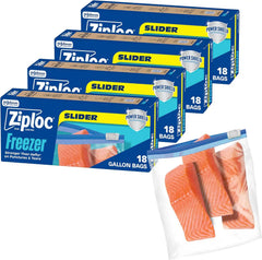 Ziploc Food Storage Gallon Freezer Slider Bags, Durable, 72 Count