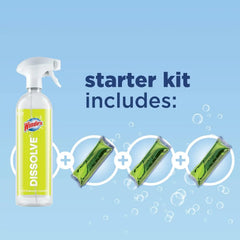 Windex Dissolve Concentrated Pods, Multisurface Cleaner Starter Kit contains 1 Reusable Bottle, 3 Concentrated Dissolvable Pods