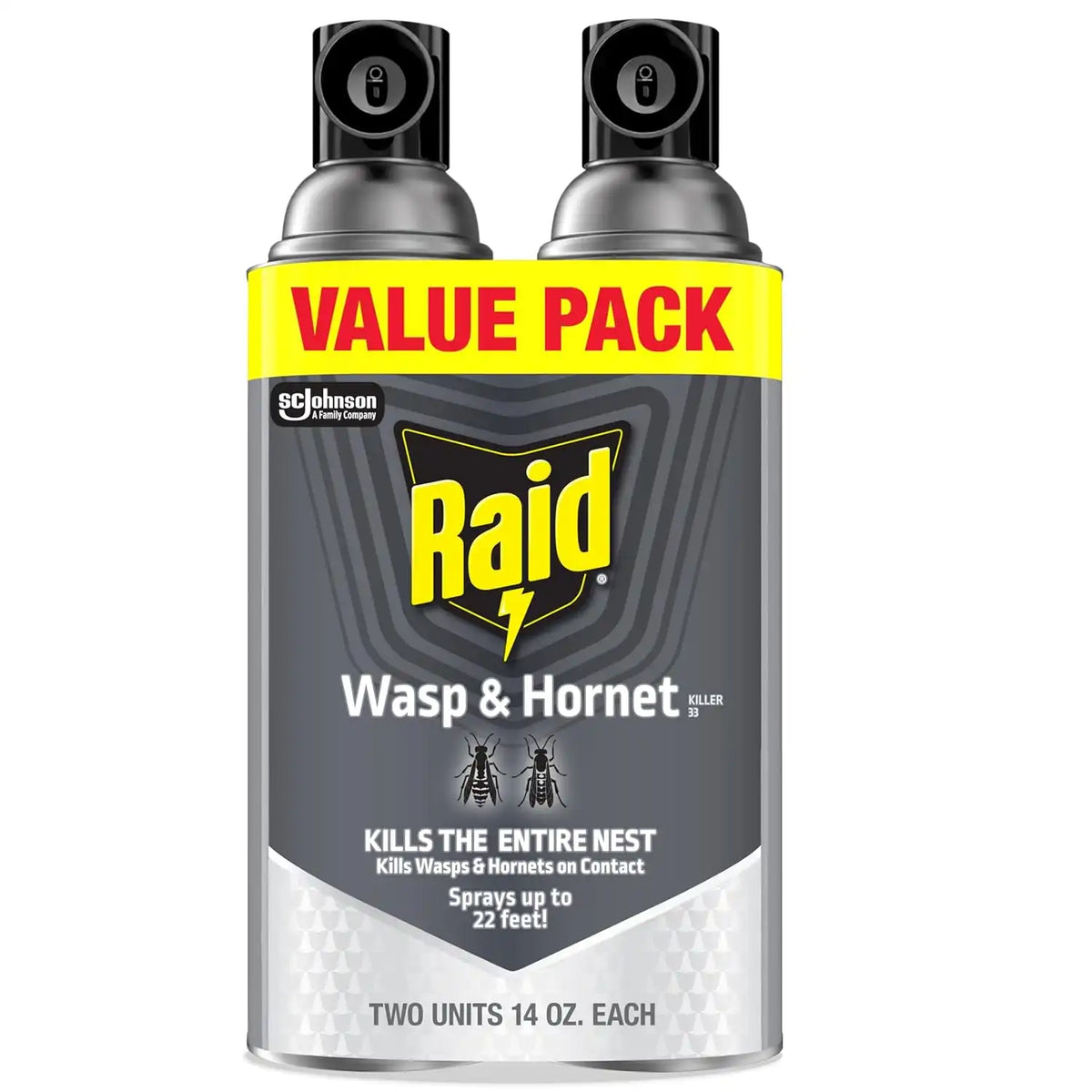 Raid Wasp & Hornet Killer Spray, Bug Killer Kills the Entire Nest, 14 Oz, 2 Count