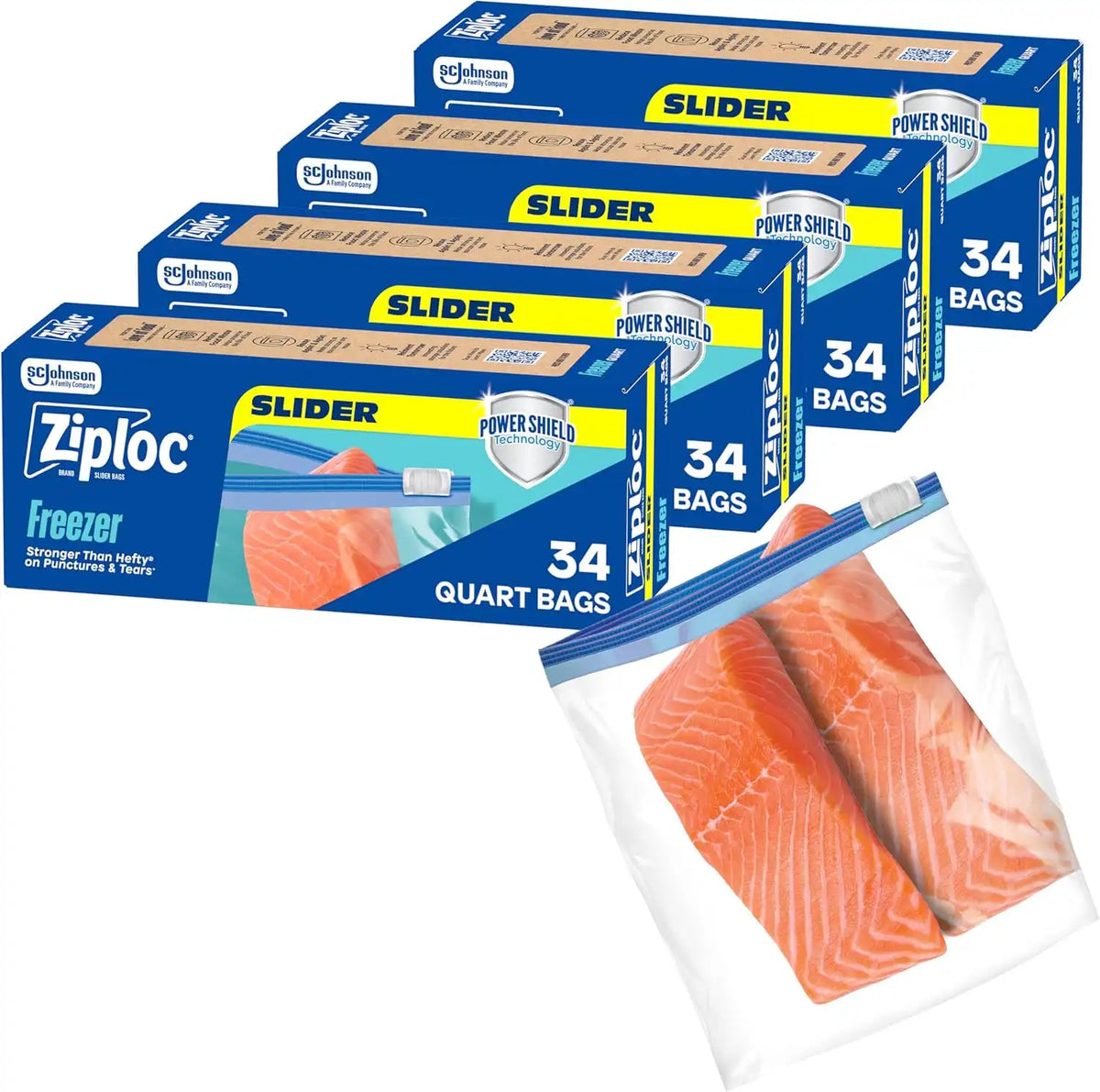 Ziploc Quart Food Storage Freezer Slider Bags, 136ct Total, Durable, 34 Count, 4 Pack